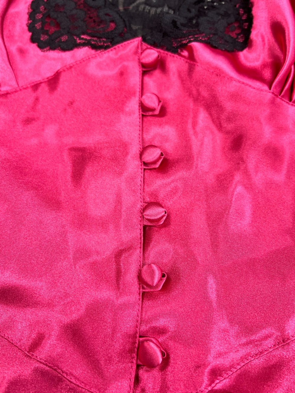 Delicates Hot Pink, Black Lace-Trim, Slip Bodysuit Women’s Medium - Picture 5 of 11
